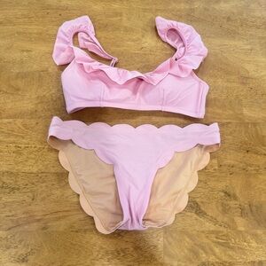 J. Crew Pink Scalloped Ruffle Bikini Womens XS Old Money Preppy Feminine